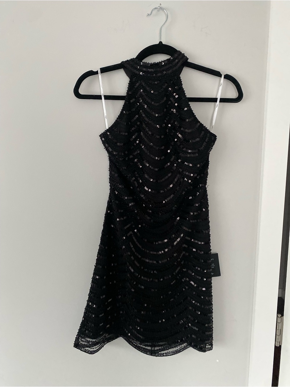 Lulu's Black Sequin Halter Neck Mini Dress